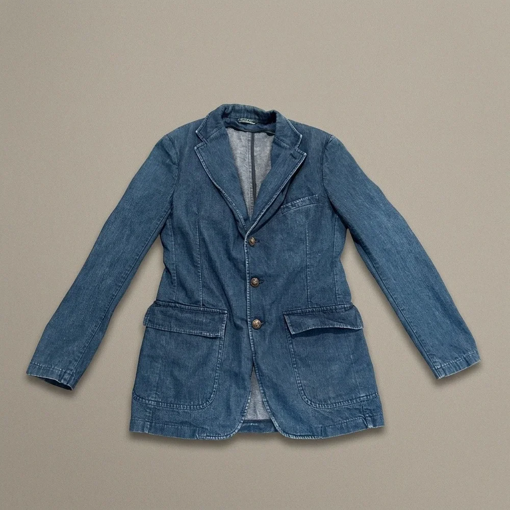 Vintage Polo by Ralph Lauren Denim Blazer Jacket Size 20 Reg Union Made Mens XS